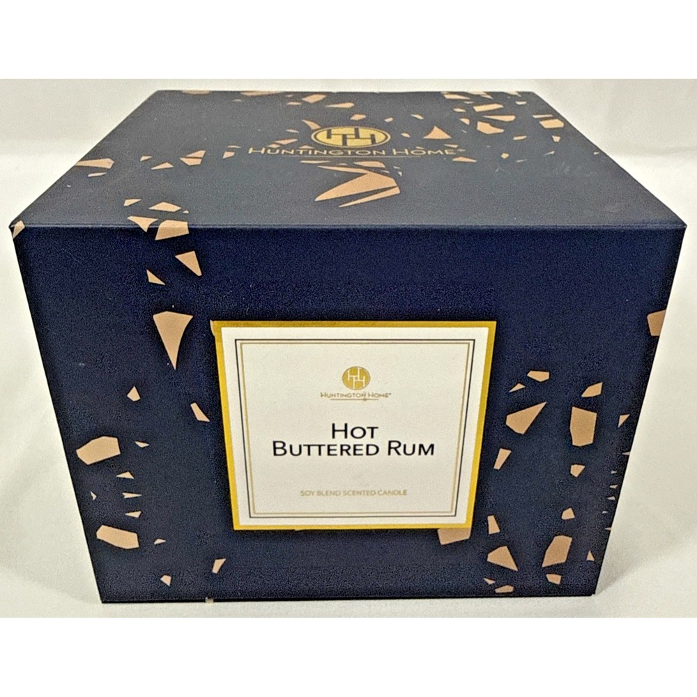 Huntington Home Hot Buttered Rum Candle 7.4oz Navy Blue Soy Blend Scented